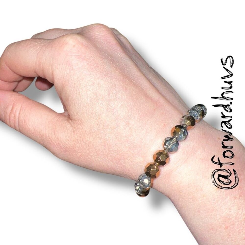 Faceted Clear Bronze Glass Bead Stretch Bracelet